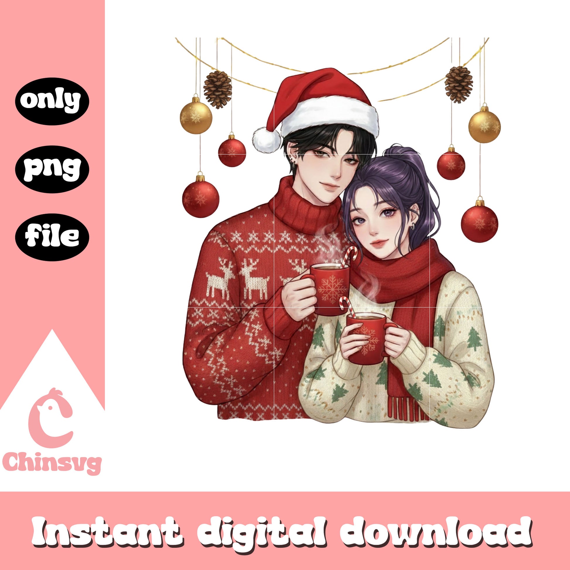 Kpop couple merry christmas png, christmas sweater sweaters png