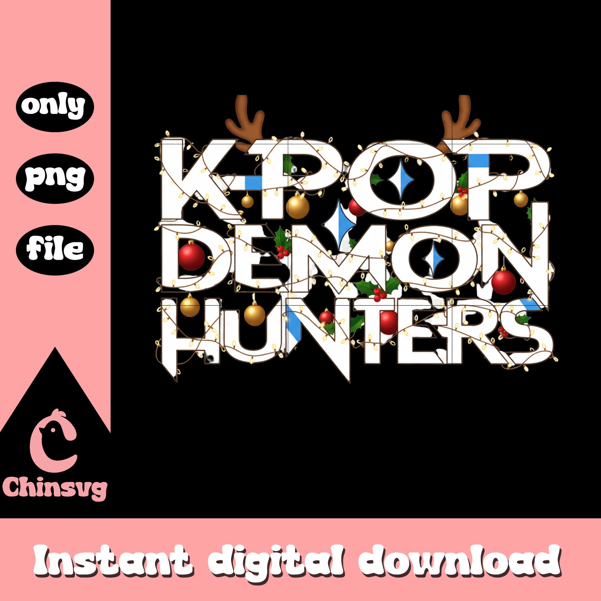 Kpop demon hunters christmas lights design png, christmas movie png