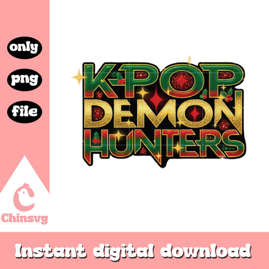 Kpop demon hunters christmas text design png, christmas colors png