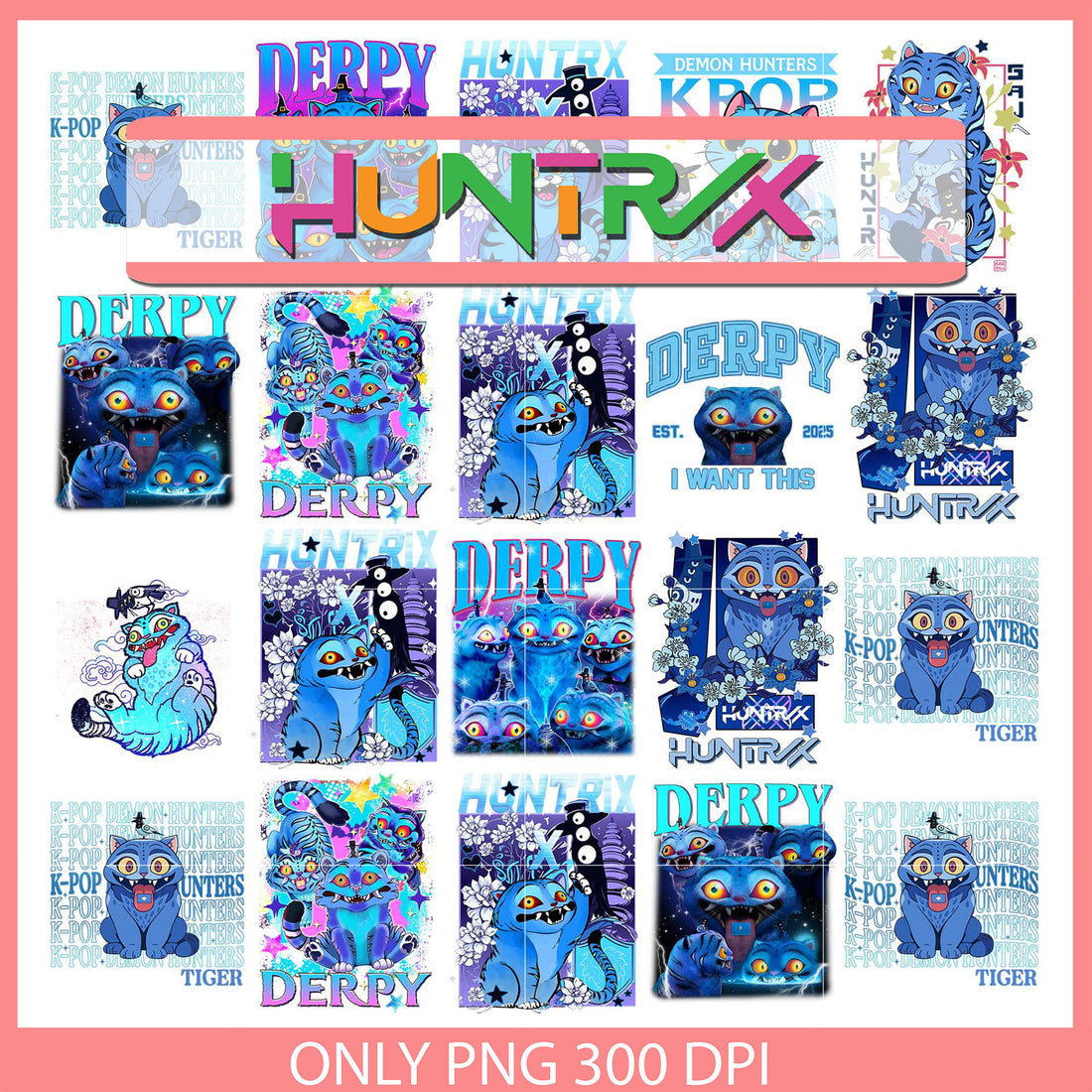 Kpop demon hunters derpy tiger bundle png, derpy demon png – Chinsvg