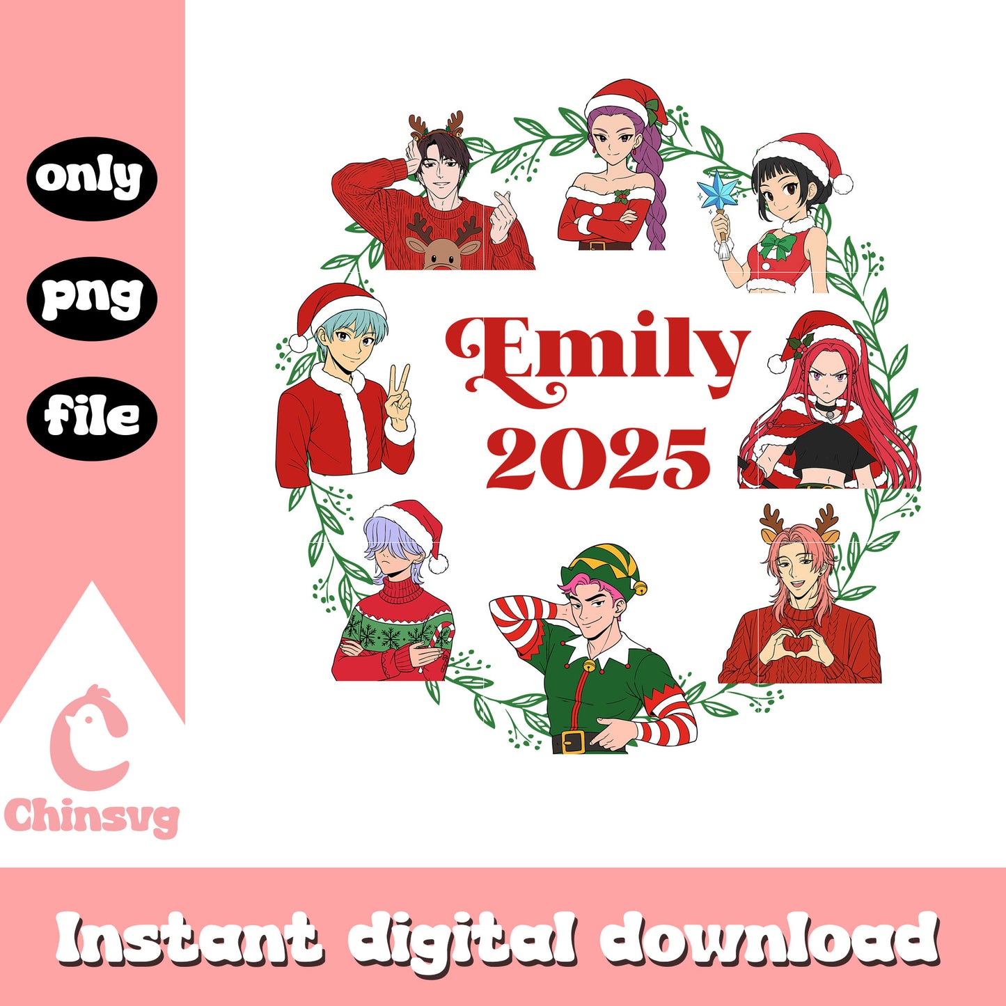 Kpop demon hunters family christmas png, merry christmas png