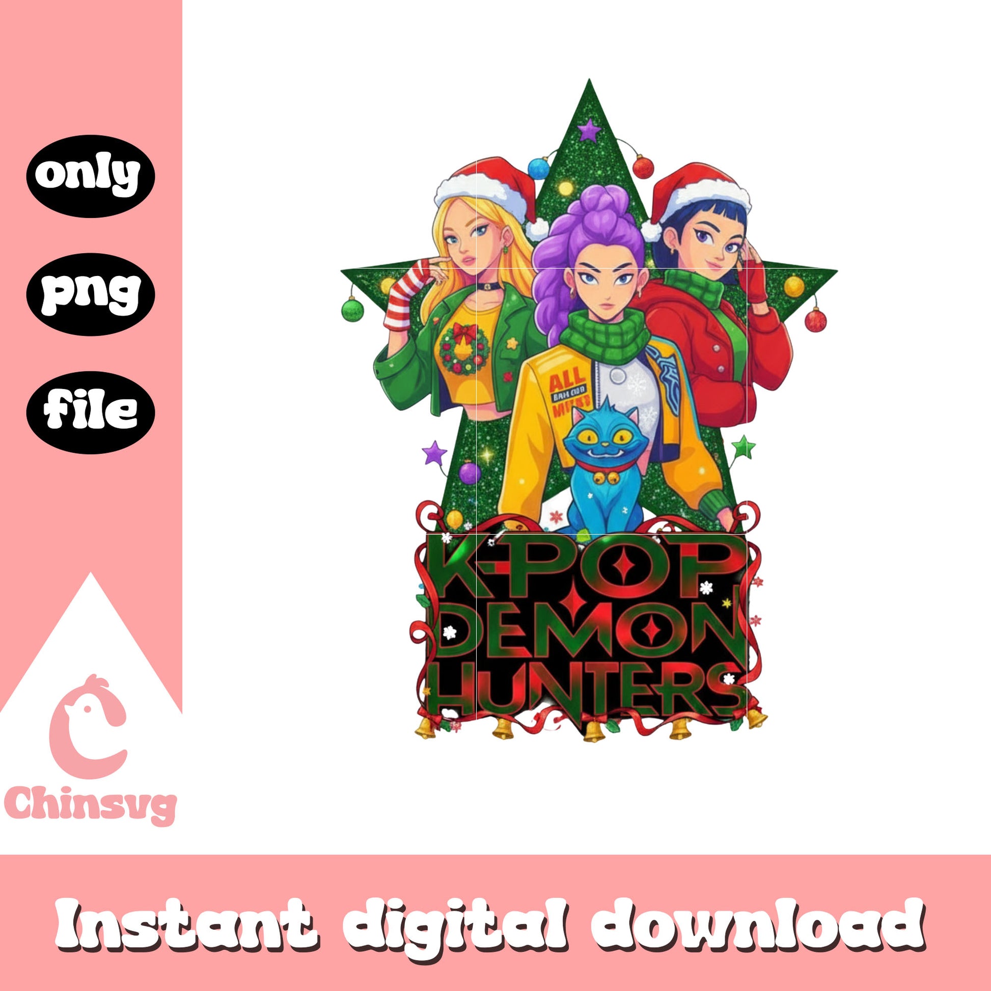 Kpop demon hunters huntrix christmas star png, huntrix png