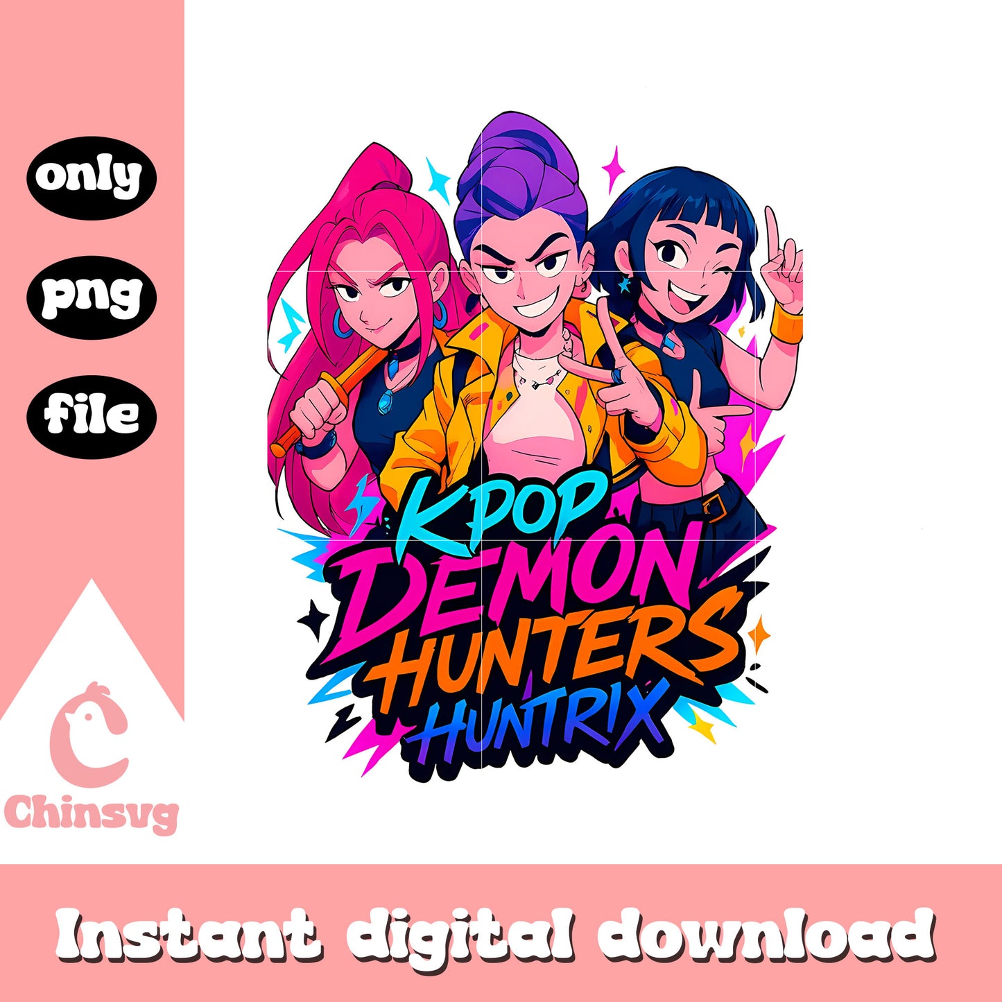 Kpop demon hunters huntrix girl team png, demon hunters movie png