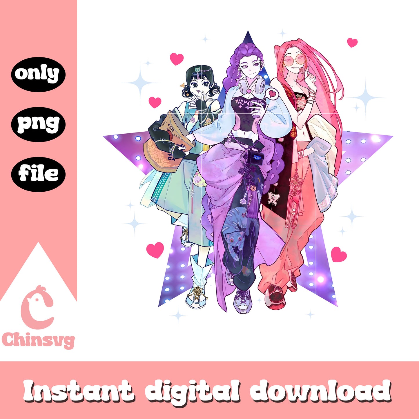 Kpop demon hunters huntrix group clipart png, kpop demon hunters movie png