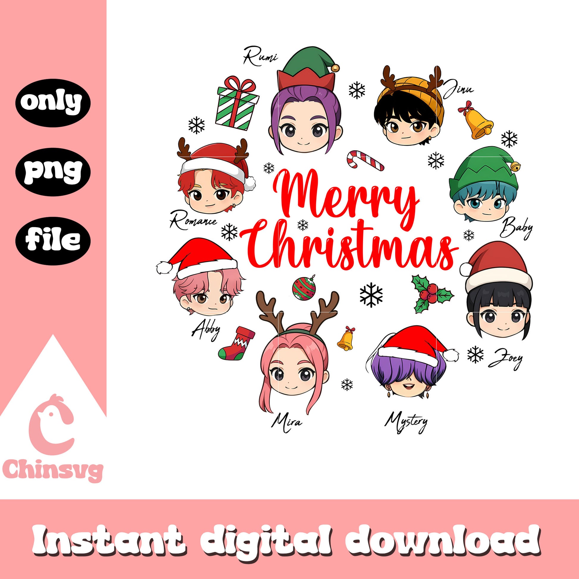 Kpop demon hunters merry christmas png, christmas eve png