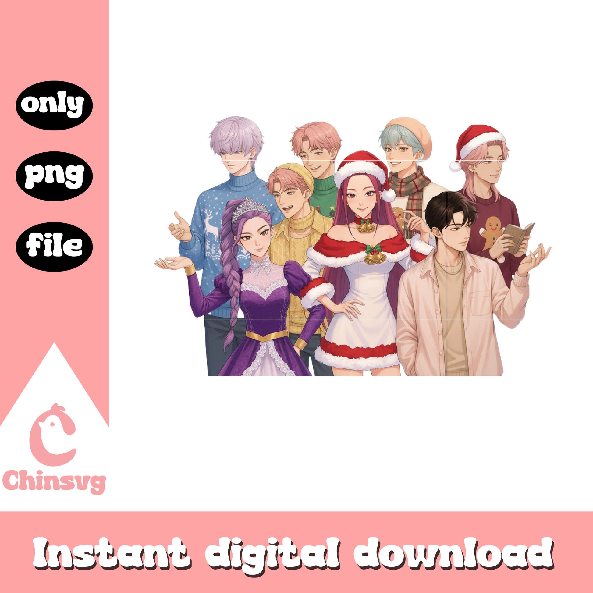 Kpop demon hunters on christmas day png, merry christmas png
