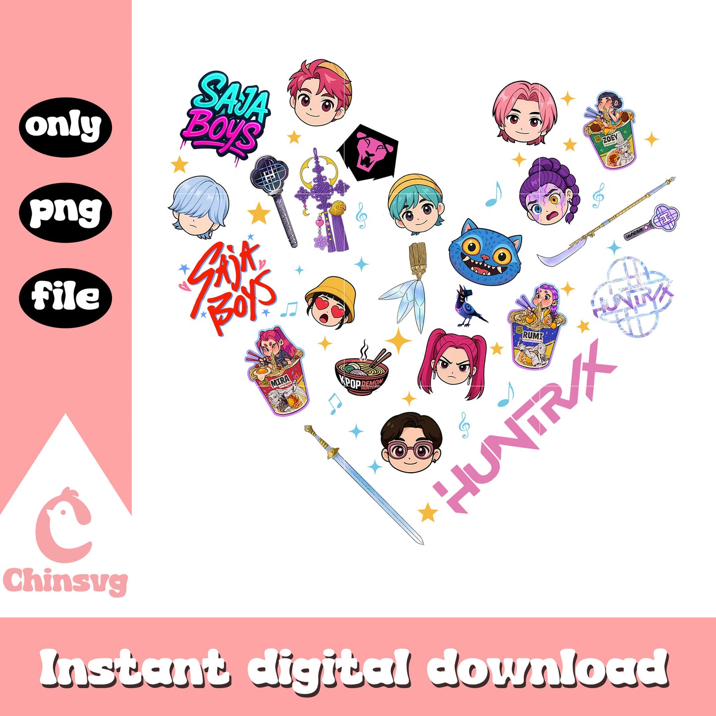 Kpop demon hunters pin collection png, netflix movie png