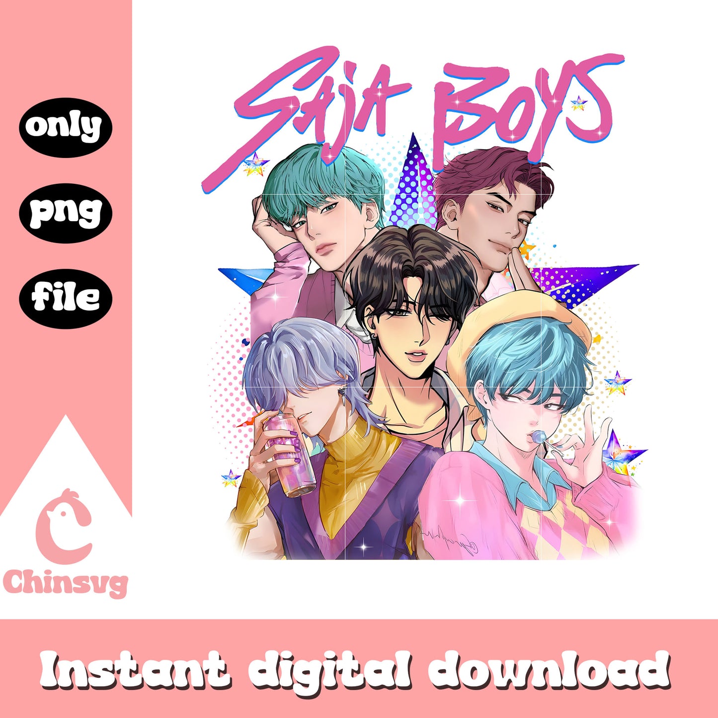 Kpop demon hunters saja boys star design png, hunter movie shirt png