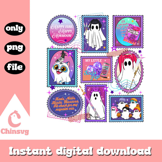 Kpop demon hunters stamp design png, happy halloween png