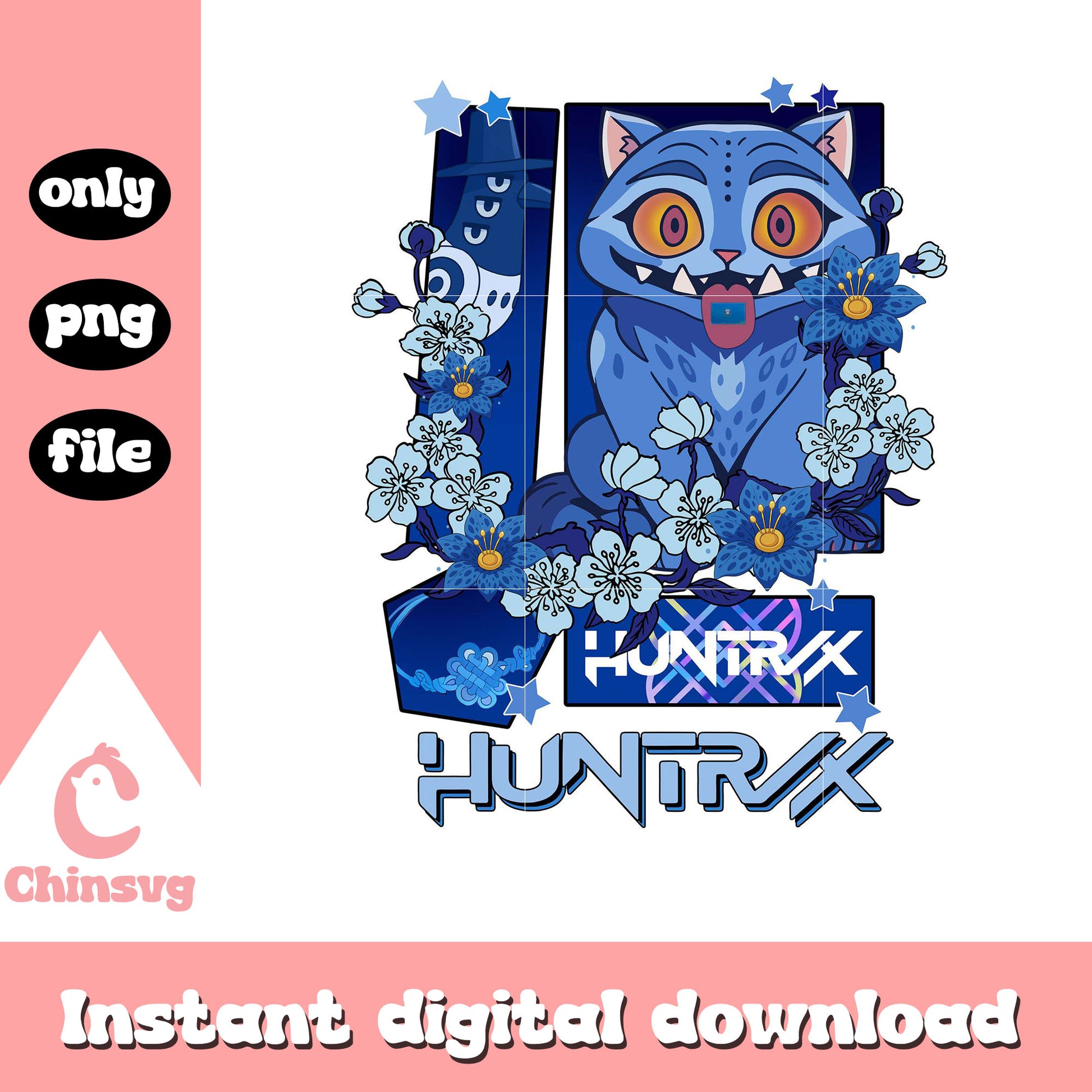 Kpop demon hunters tiger floral design png, kpop demon derpy png