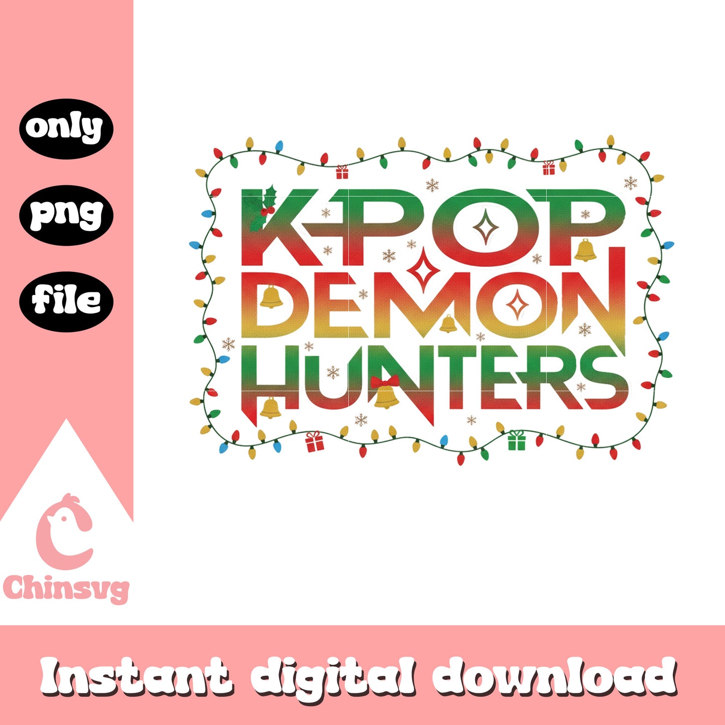 Kpop demon hunters xmas lights font design png, kpop demon png