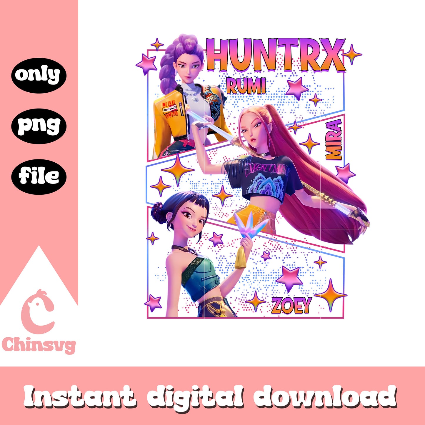 Kpop demon huntrix name christmas png, huntrix characters png