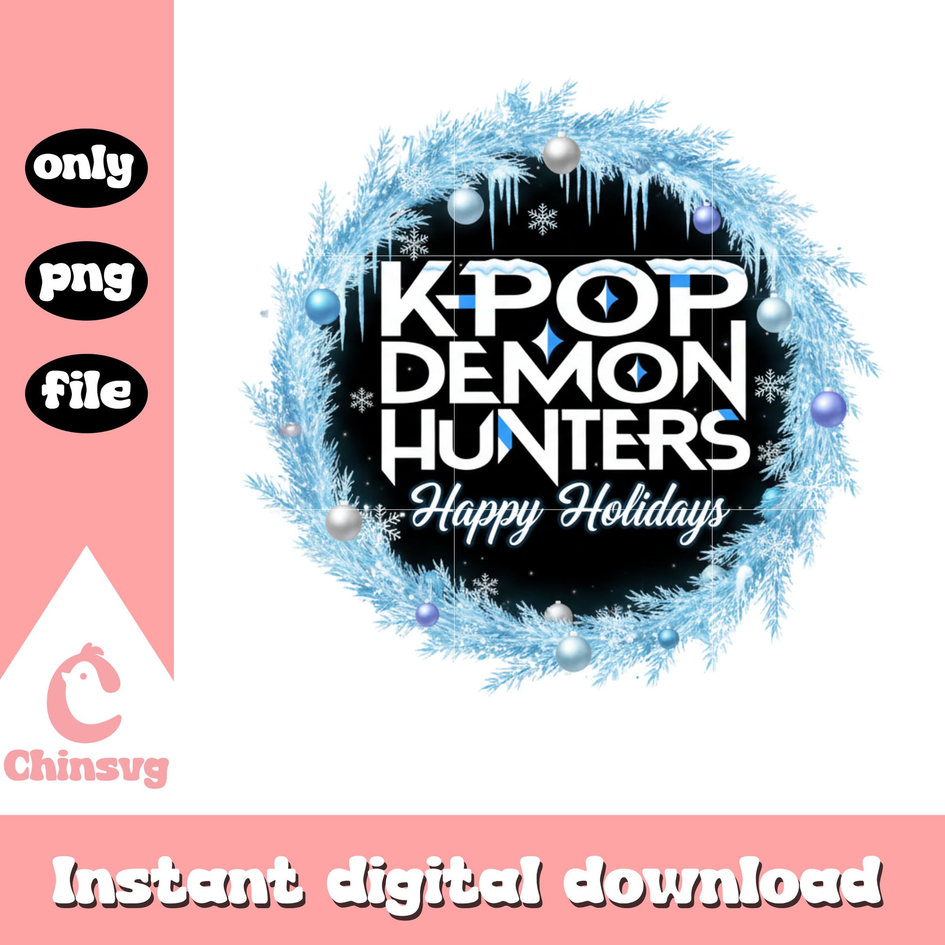 Kpop demon huntters happy holidays logo png, christmas holiday png
