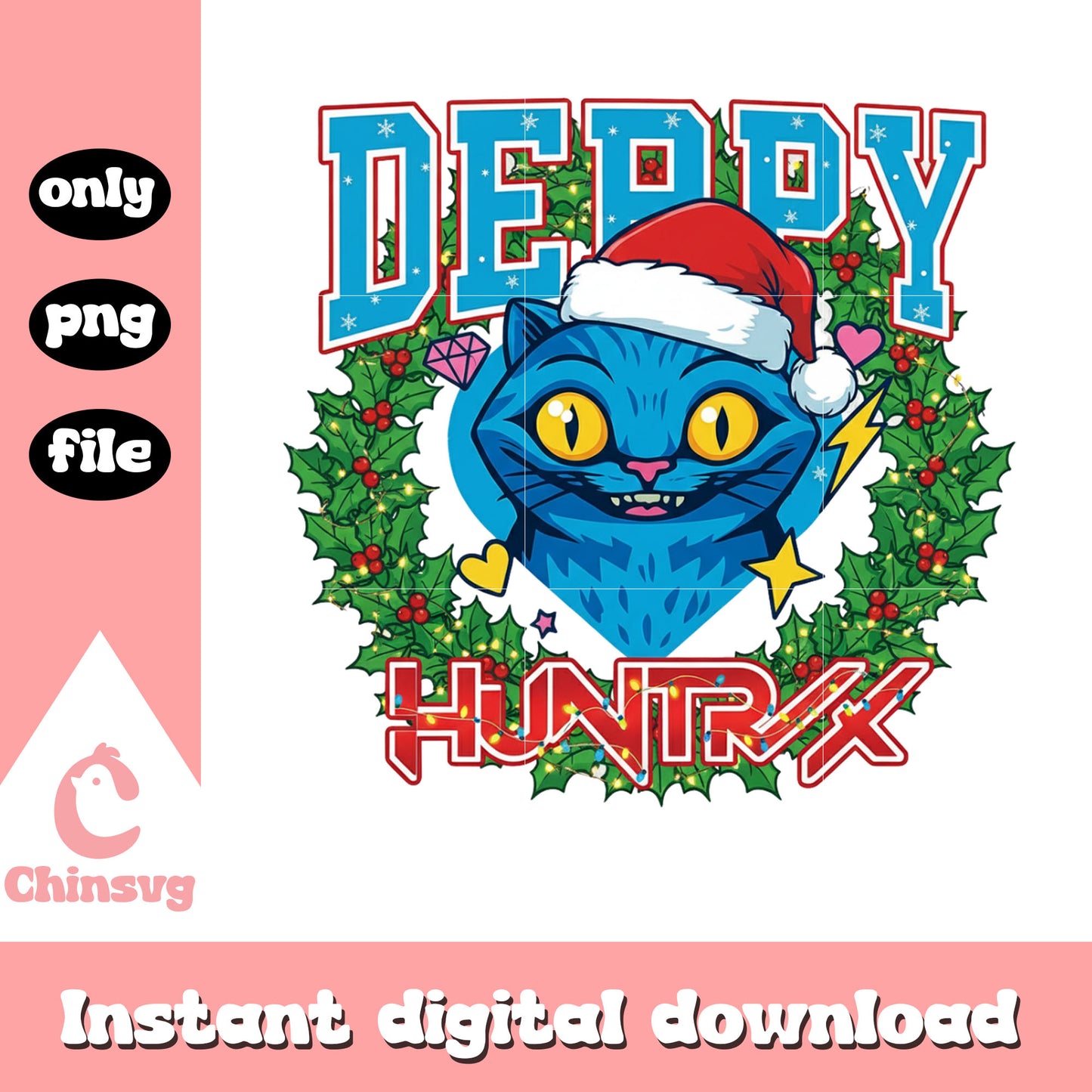 Kpop derpy huntrix christmas wreath png, huntrix merch png