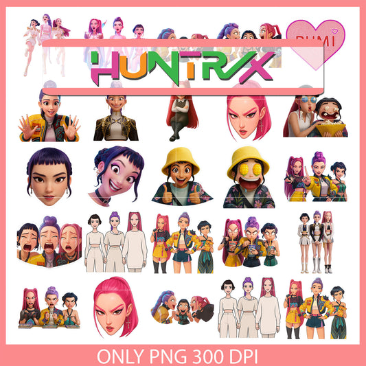 Kpop girl band characters bundle png, kpop demon hunters movie png