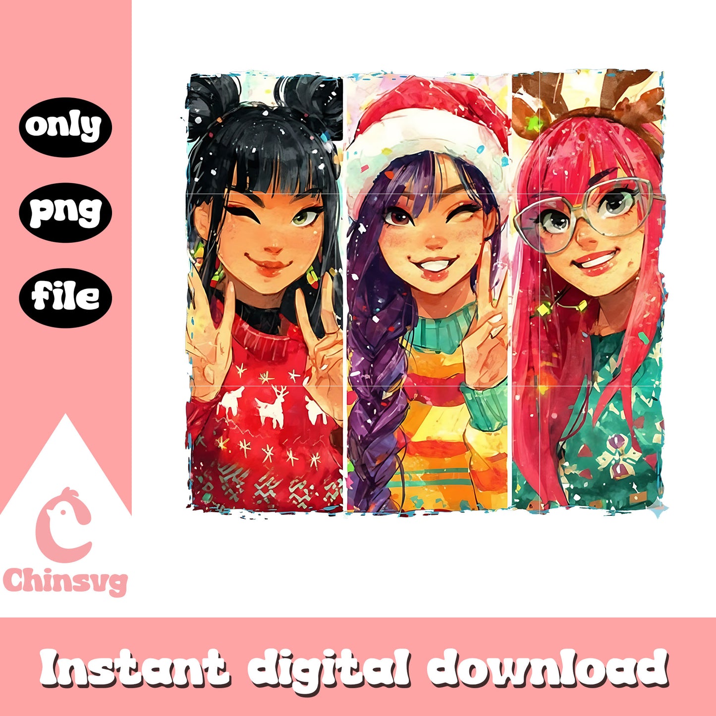 Kpop girl band frame christmas png, huntrix kpop​ png, christmas png