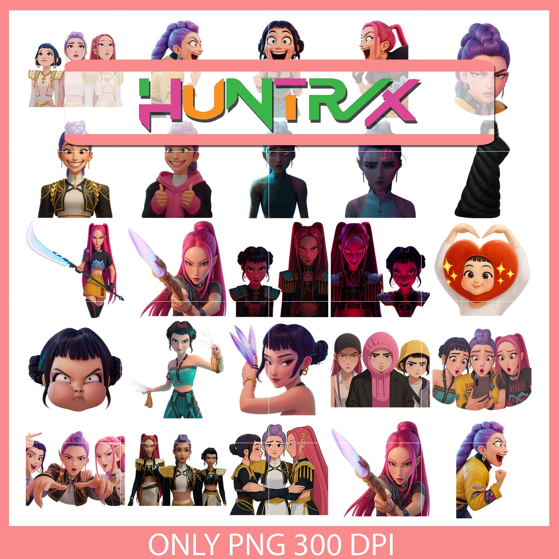Kpop girl band funny design bundle png, kpop demon hunters png
