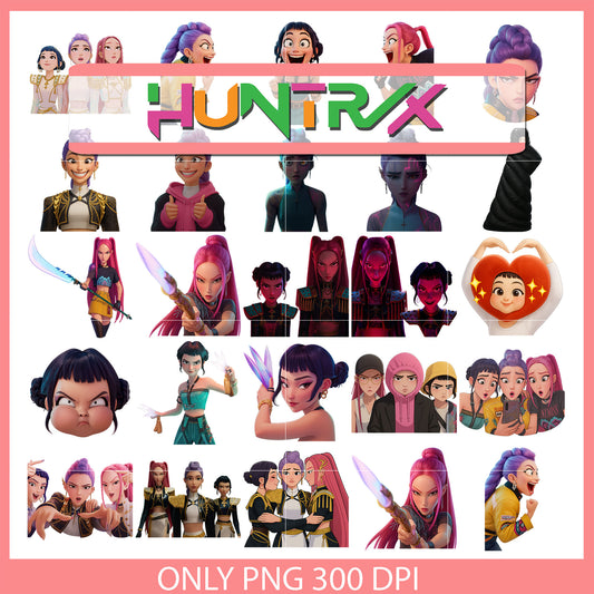 Kpop girl band funny design bundle png, kpop demon hunters png