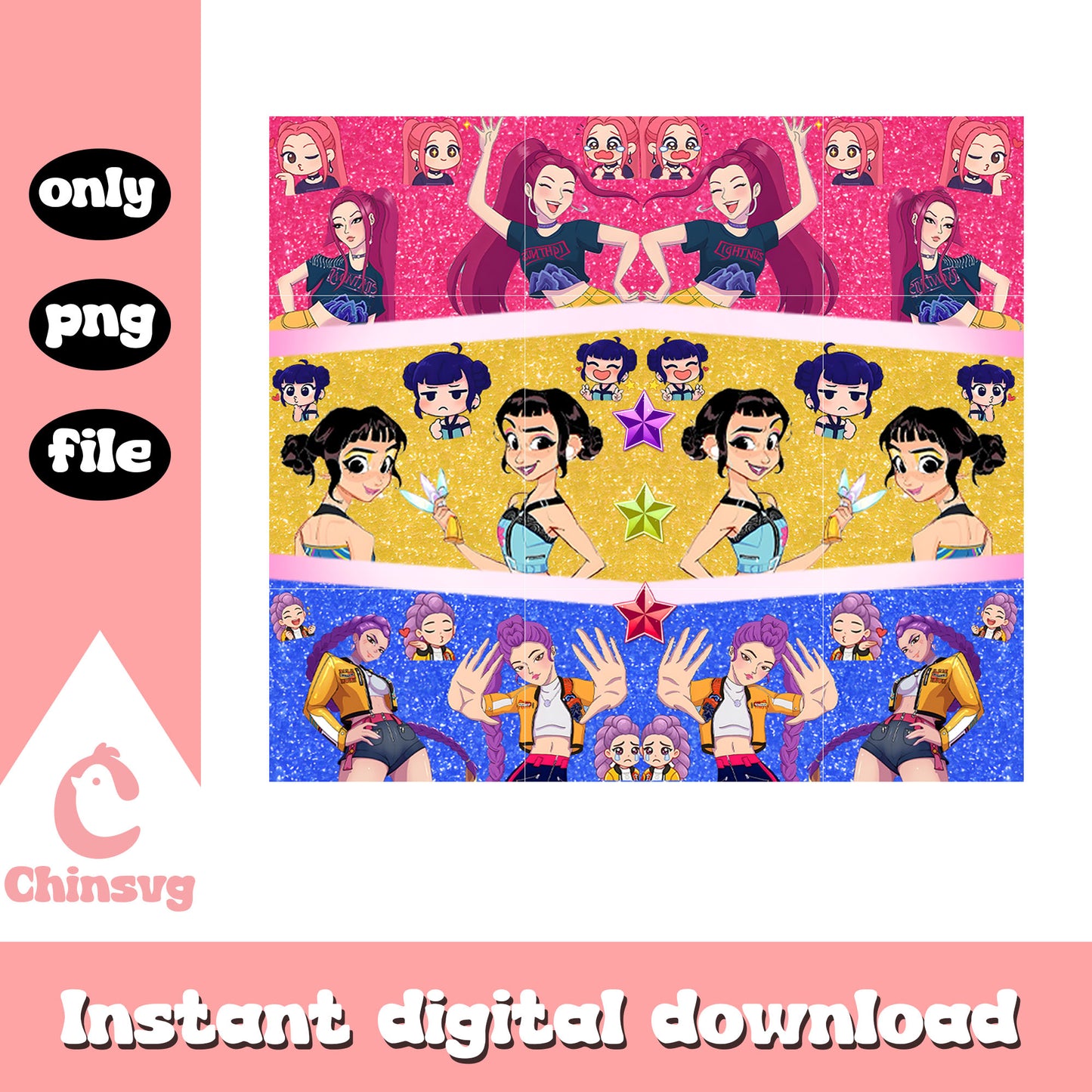 Kpop girl band huntrix members design png, kpop demon hunters png