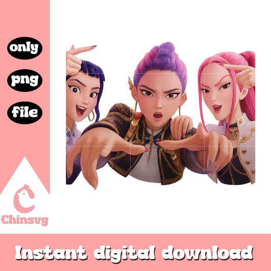 Kpop hunters girl team singing png, huntrix movie png, demon hunters png