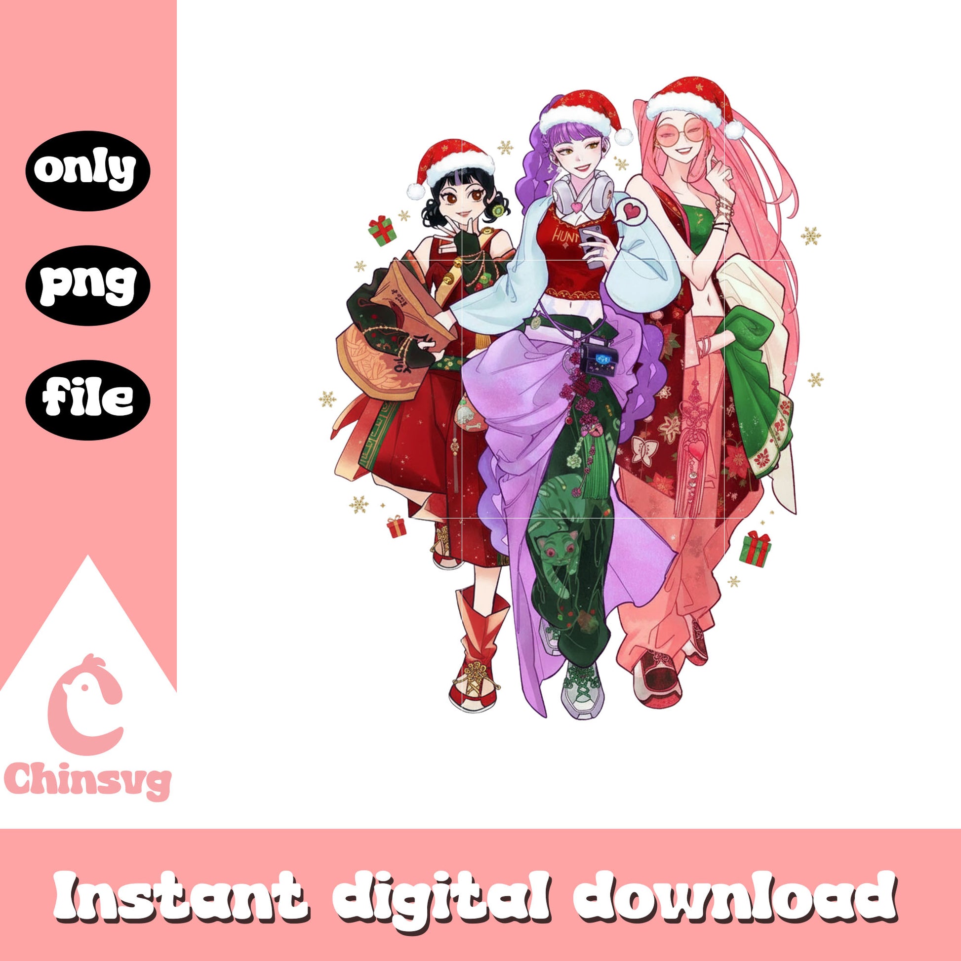 Kpop hunters huntrix christmas outfits png, huntrix kpop png