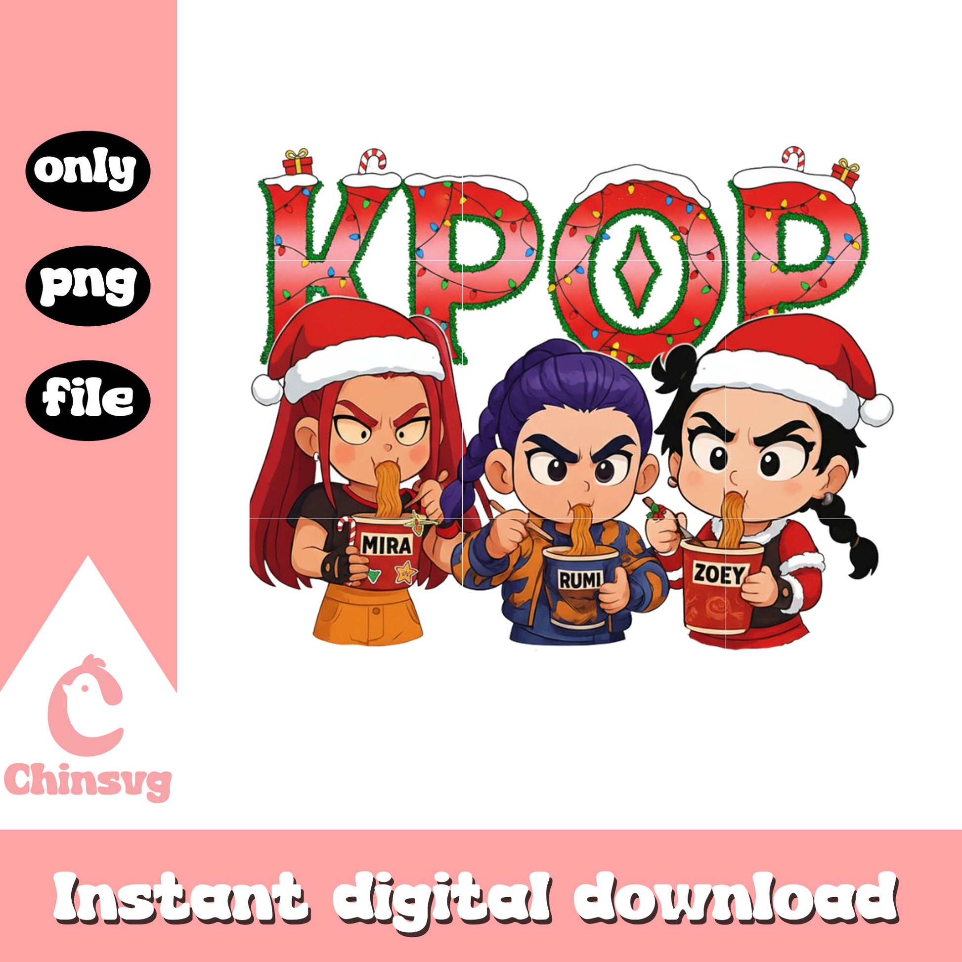 Kpop huntrix eating ramyeon noodle png, huntrix noodle png
