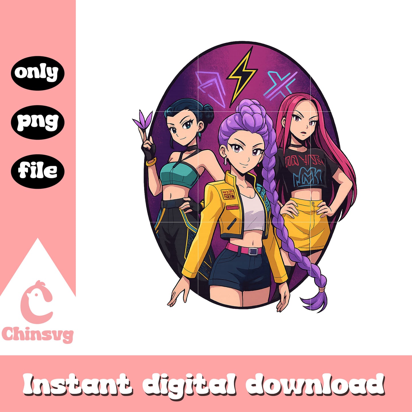 Kpop huntrix girl band characters png, huntrix members png