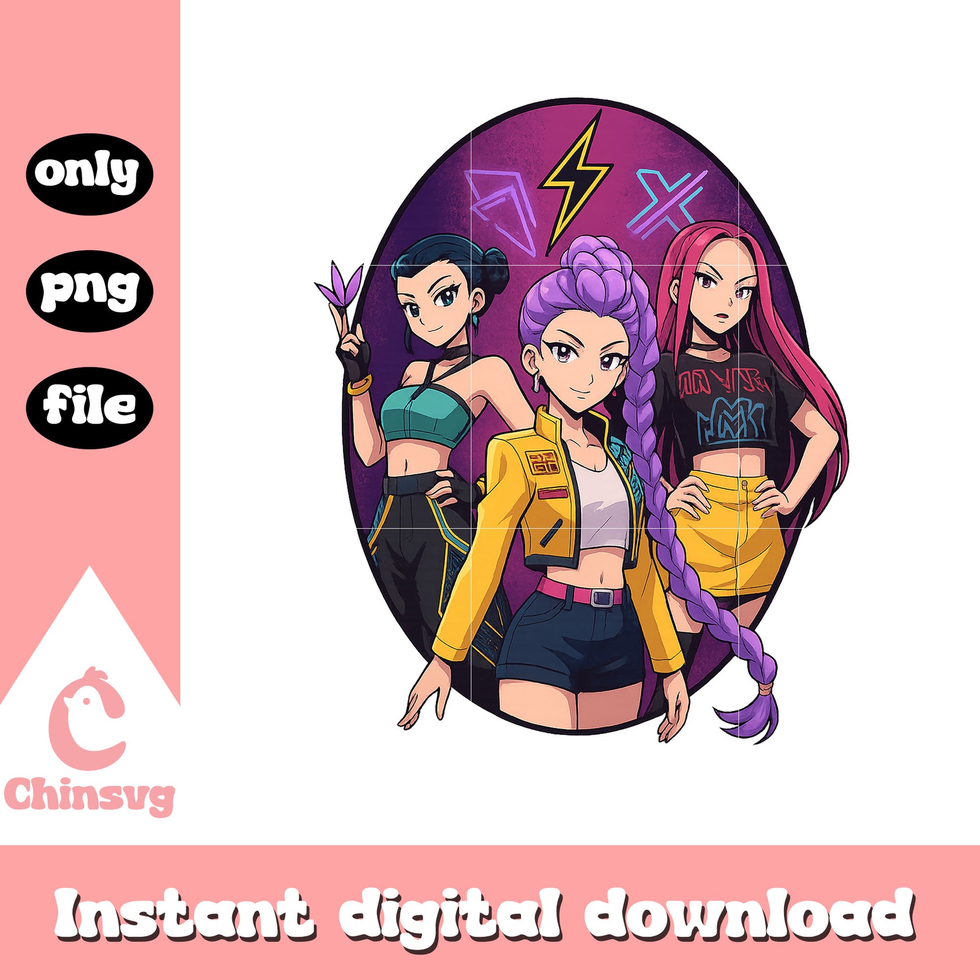 Kpop huntrix girl band characters png, huntrix members png