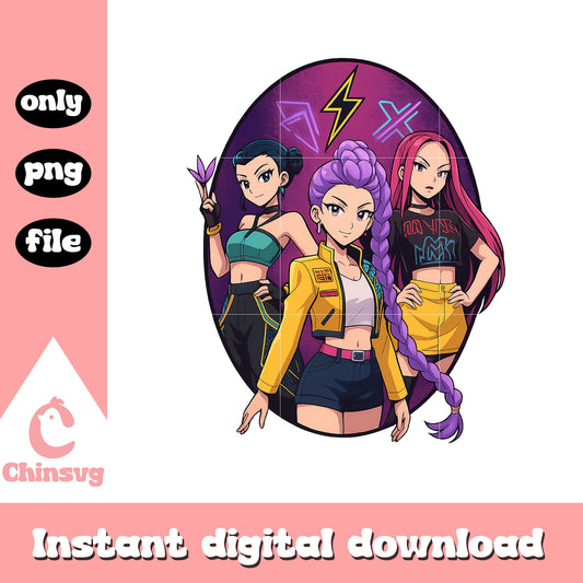 Kpop huntrix girl band characters png, huntrix members png