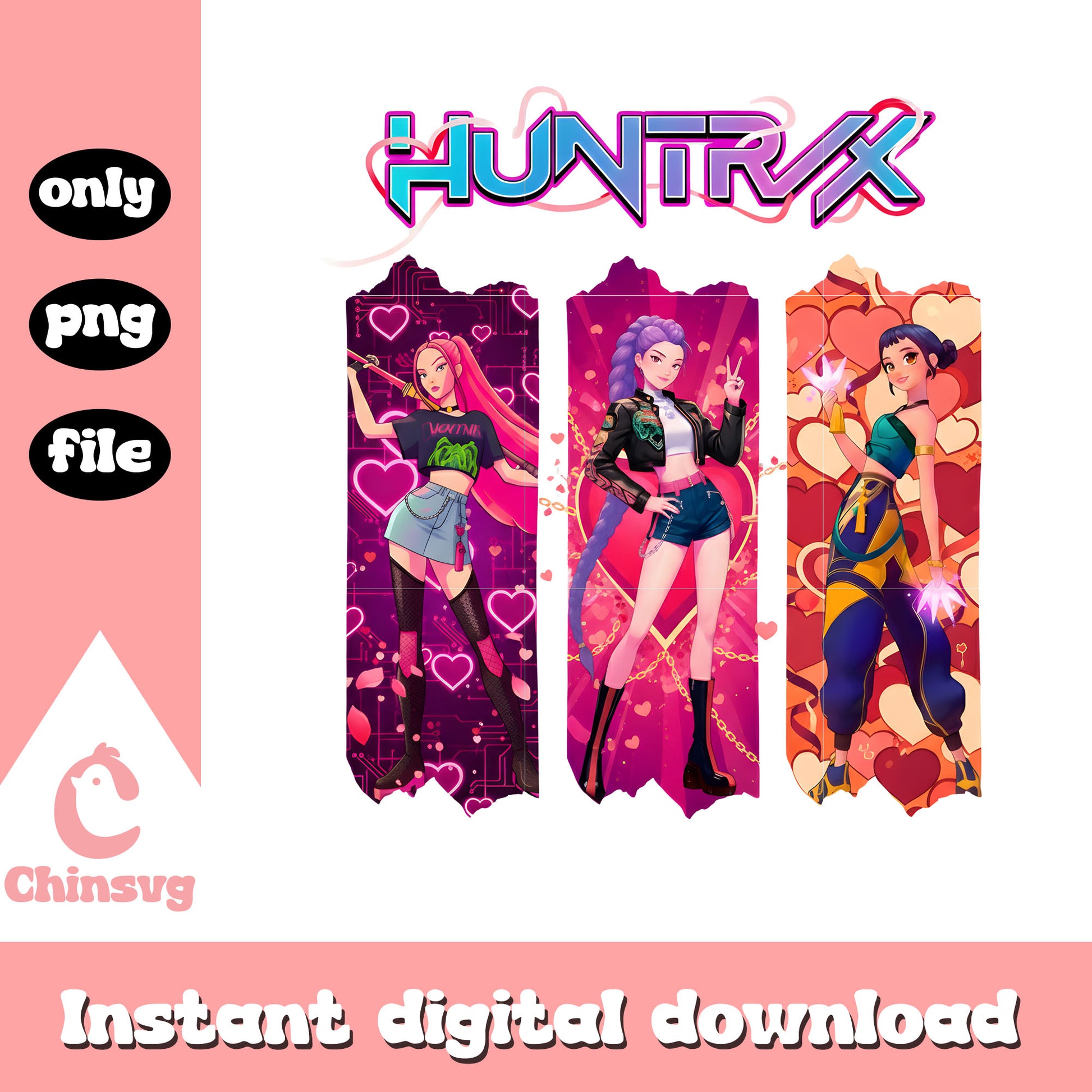 Kpop huntrix girl character png, kpop valentines cards​ png