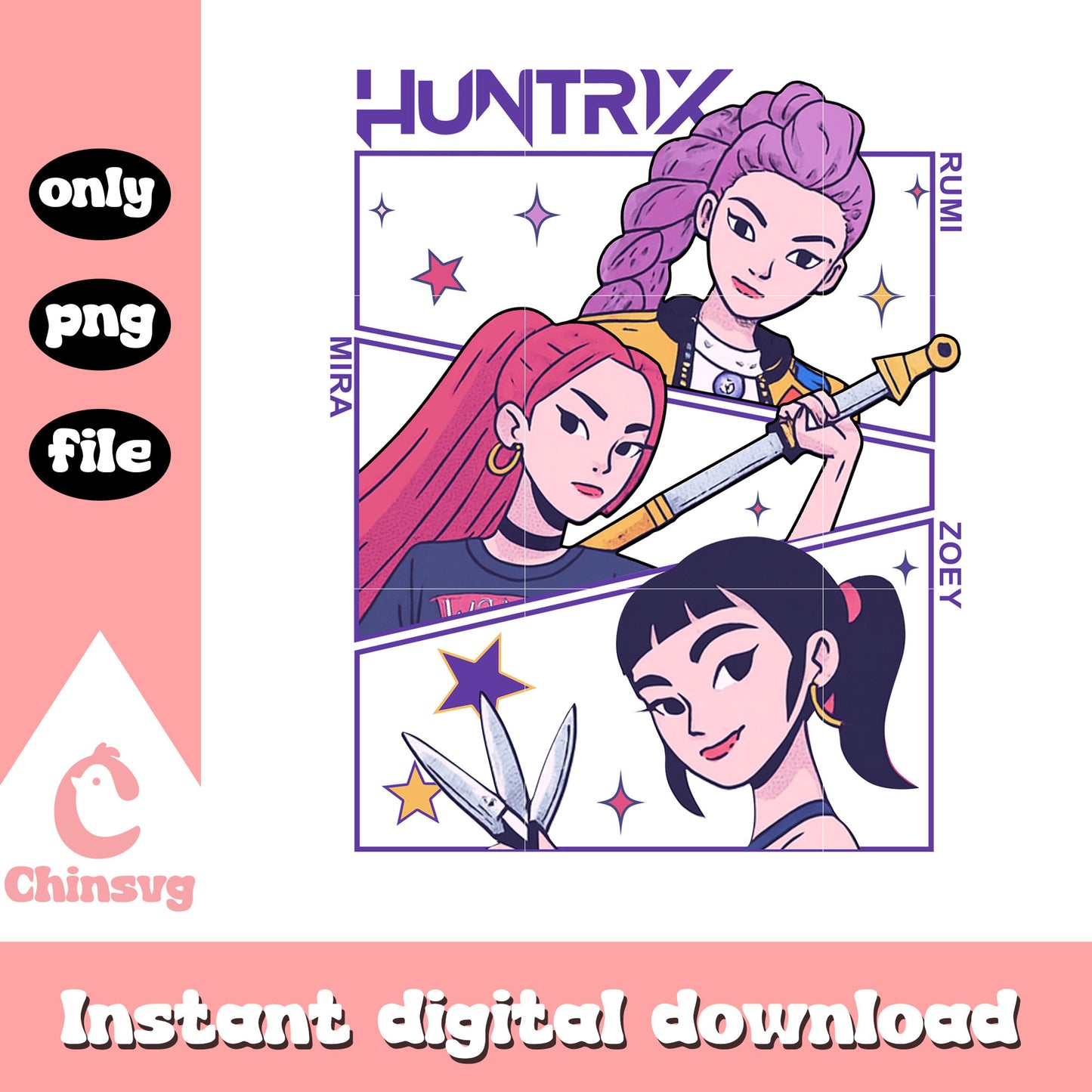 Kpop huntrix members png, kpop demon hunters png