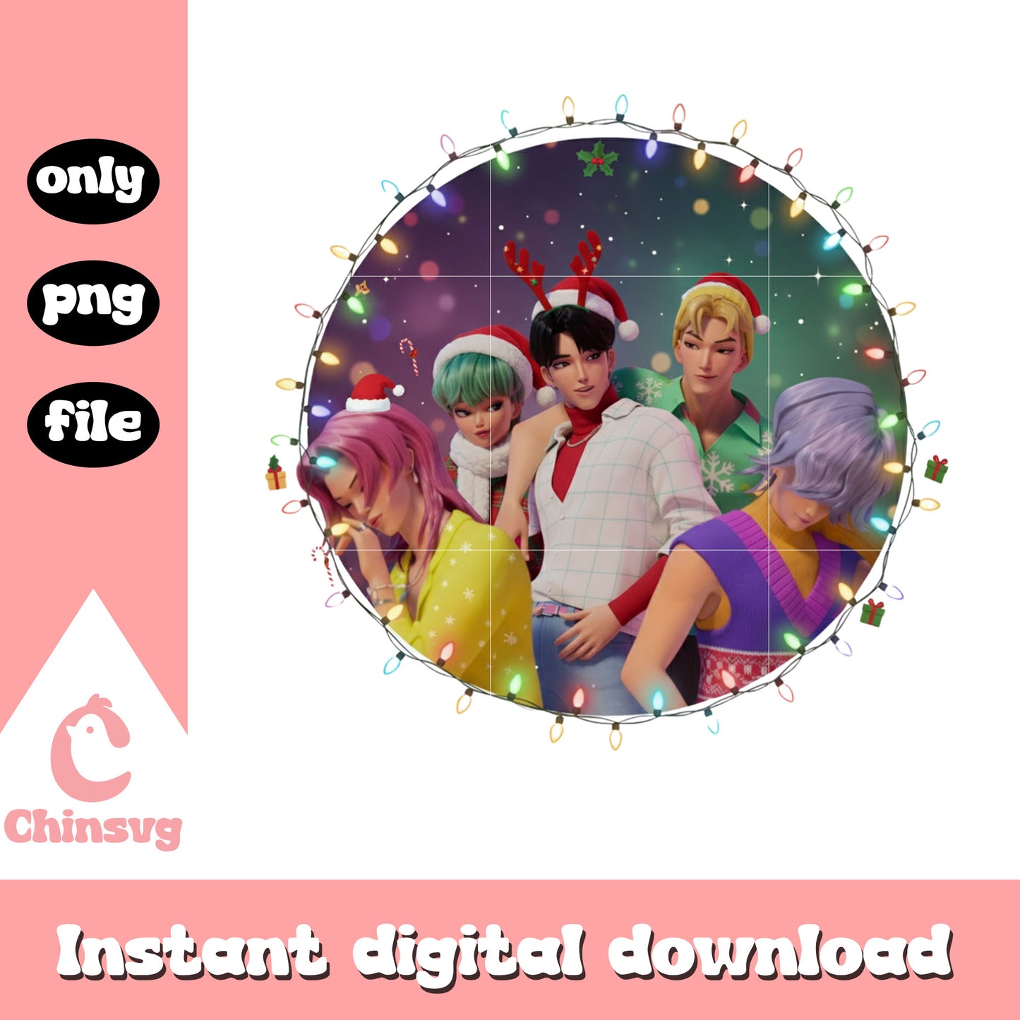 Kpop saja boys characters christmas lights png, huntrix team png