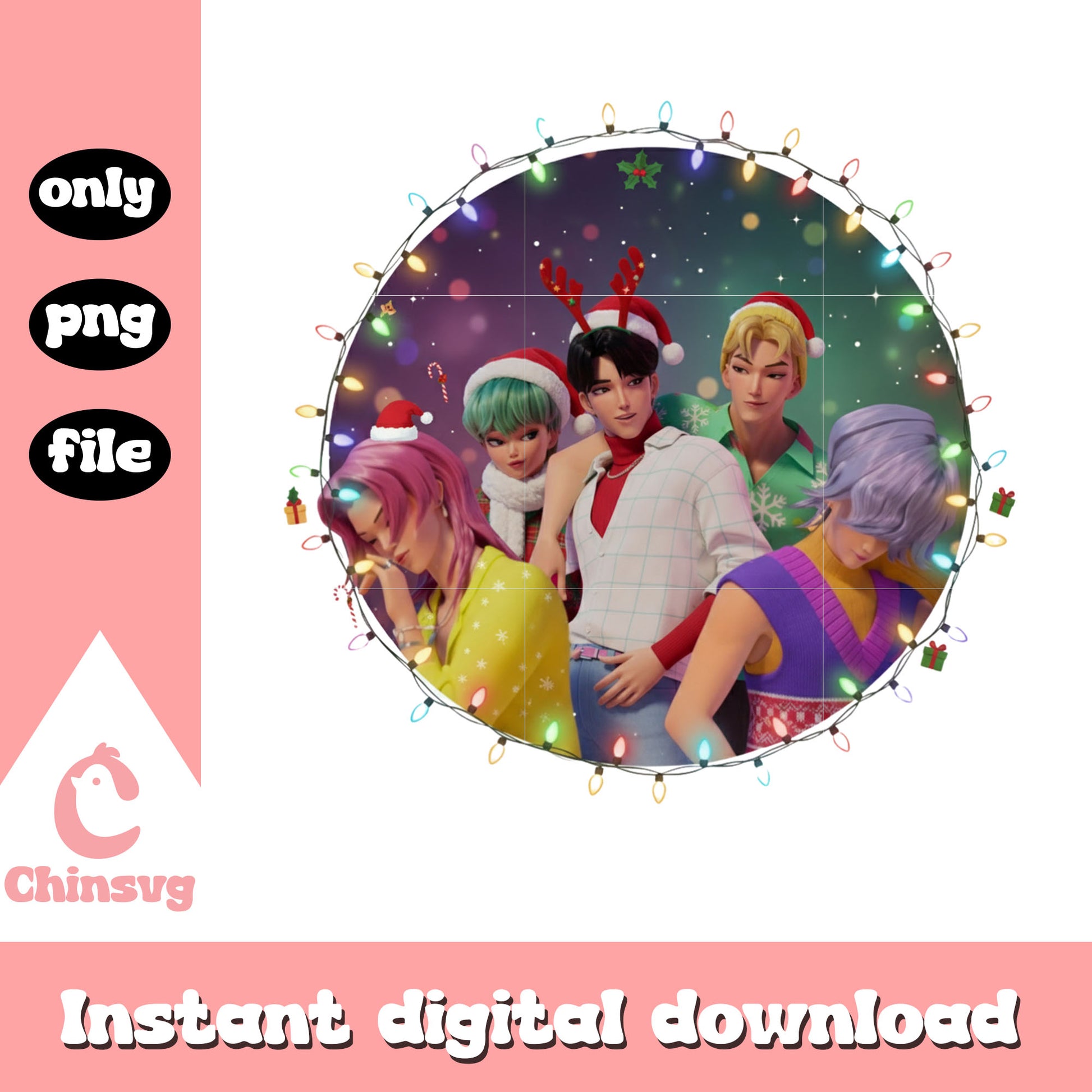 Kpop saja boys characters christmas lights png, huntrix team png