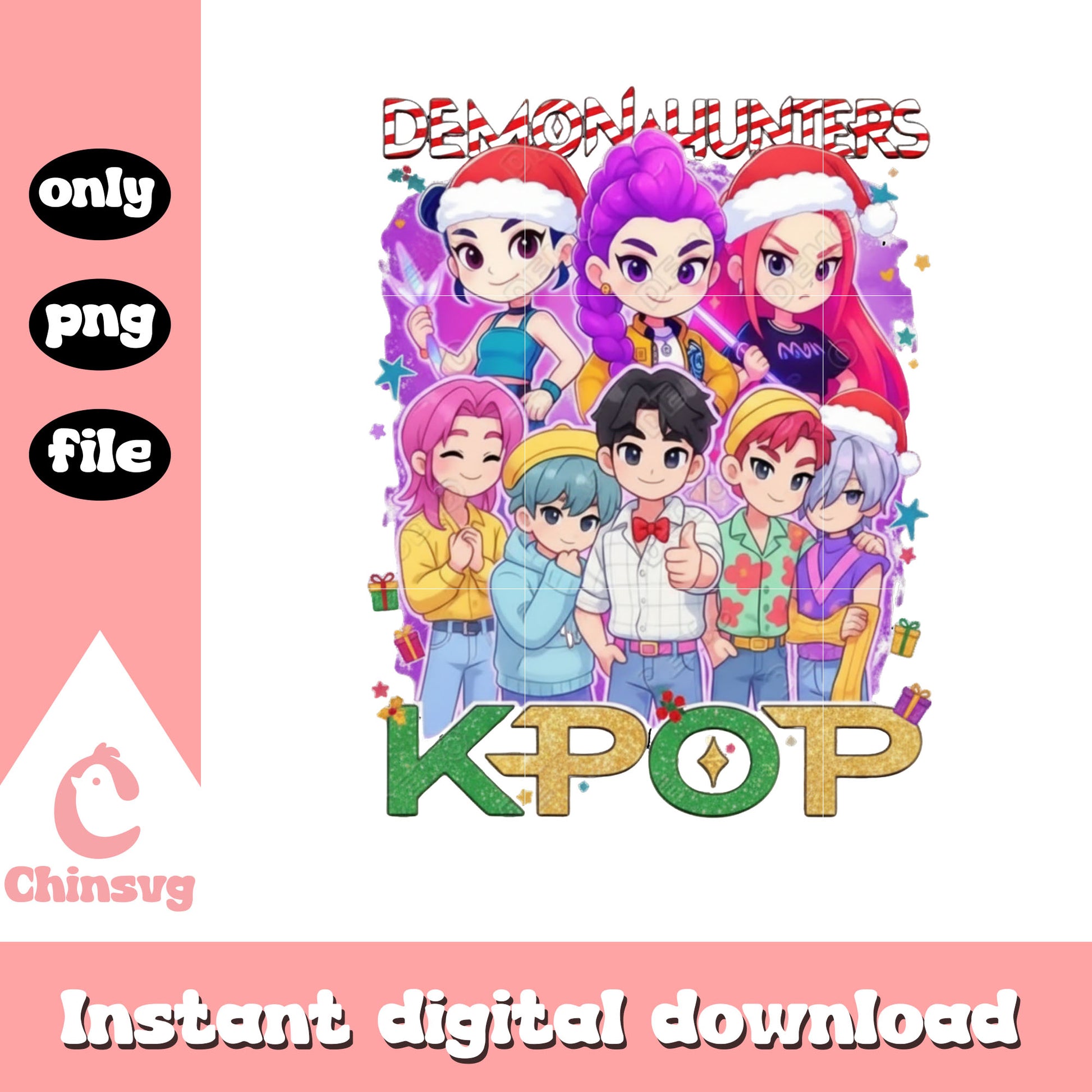 Kpop saja boys huntrix for christmas png, christmas movies png