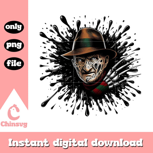 Krueger freddy portrait splatter outline png, krueger horror png