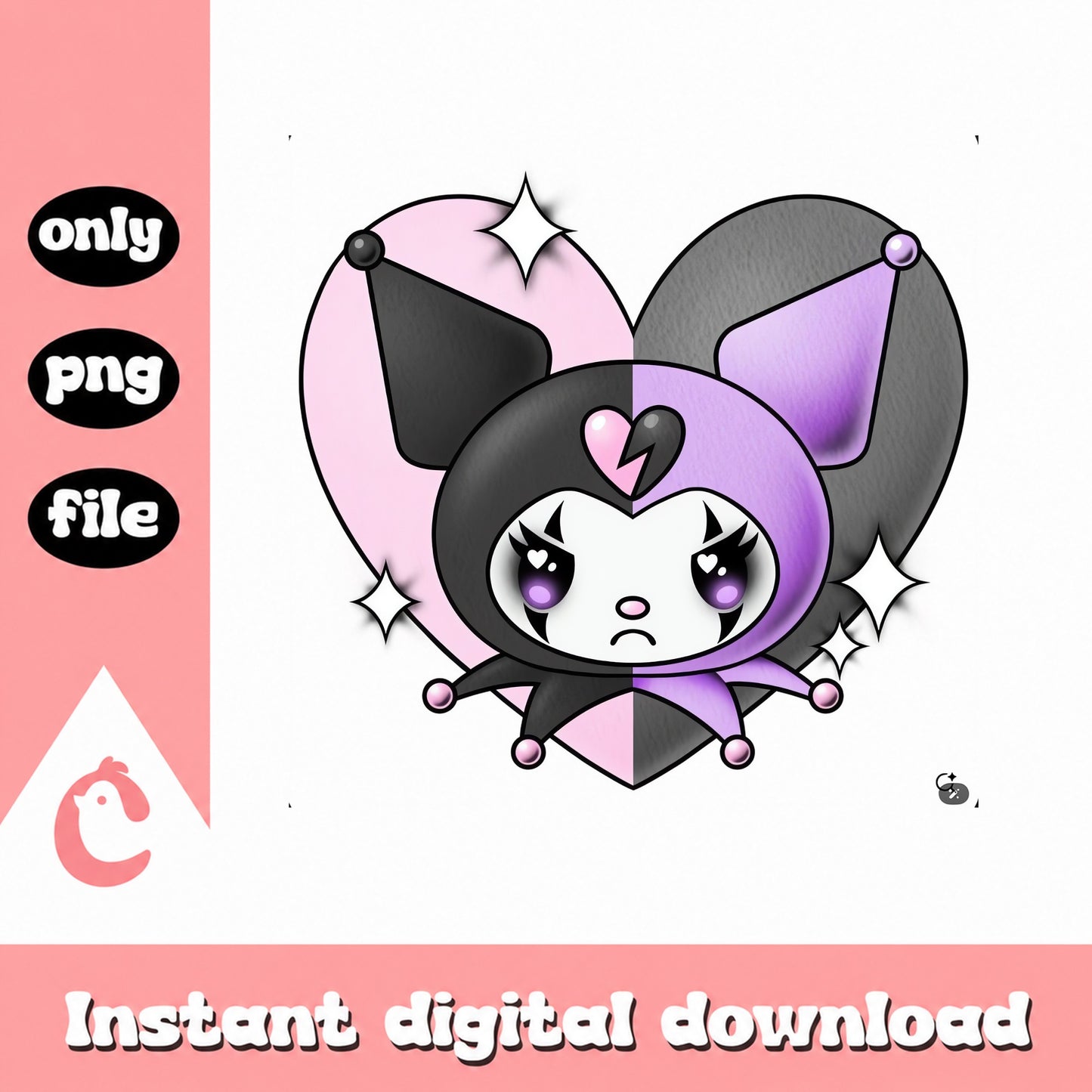 Kuromi Broken Heart PNG, Sanrio Character Clipart, PNG File