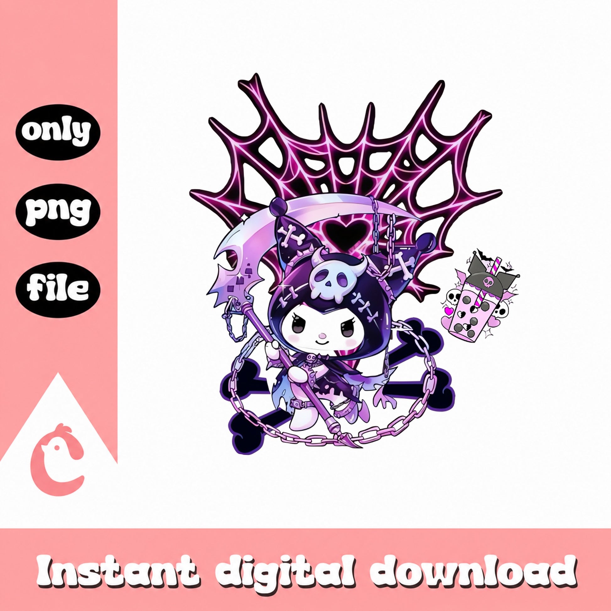 Kuromi Halloween Clipart, Sanrio Spooky Skull, PNG File