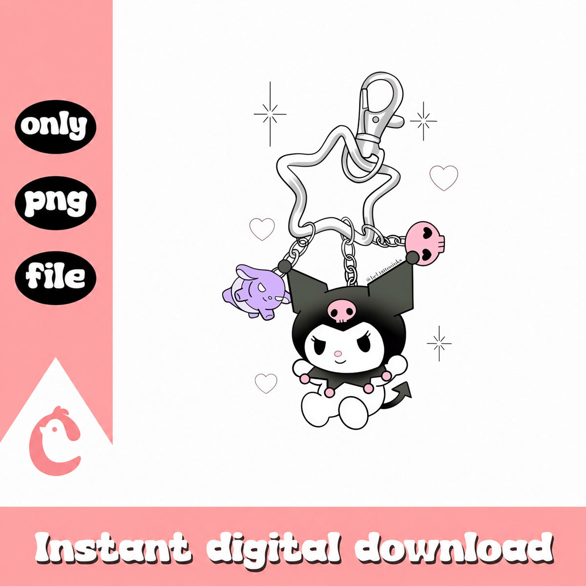 Kuromi Keychain Charm PNG, Sanrio Characters, Instant Download PNG