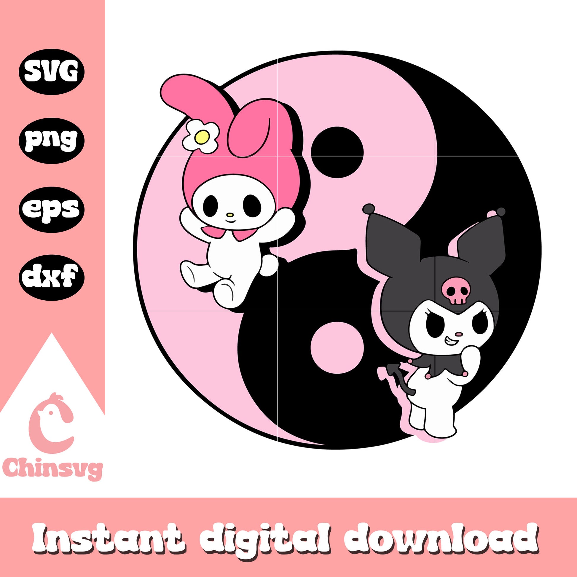 Kuromi and melody bagua svg, cute my melody and kuromi​ svg