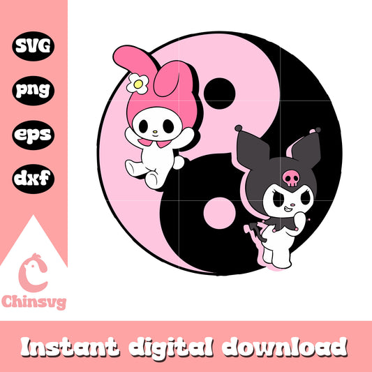 Kuromi and my melody cartoon svg design, kuromi sanrio svg, my melody svg