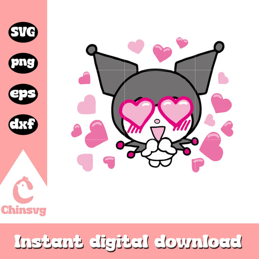 Kuromi heart eyes svg, hello kitty svg, kuromi svg, sanrio cartoon svg