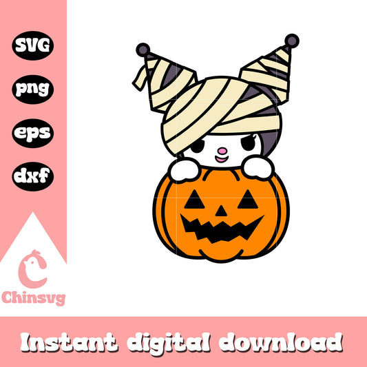 Kuromi mummy pumpkin svg, halloween hello kitty svg, sanrio cartoon svg