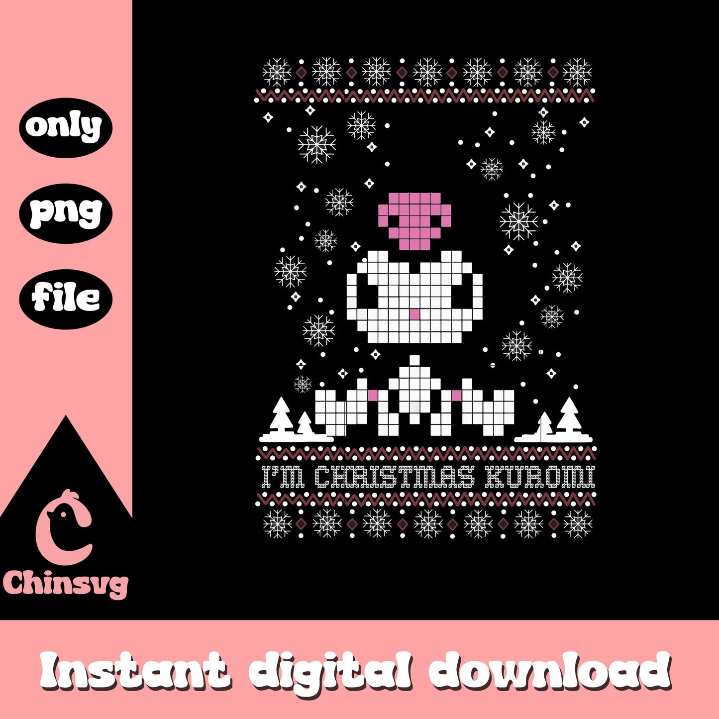 Kuromi sanrio christmas pixel png, kuromi character png