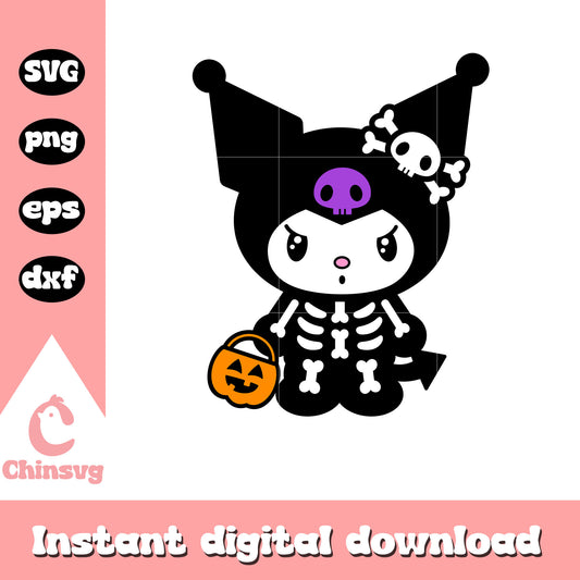 Kuromi skeleton halloween svg, sanrio cartoon svg, halloween hello kitty svg