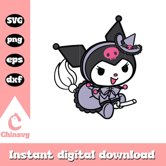 Kuromi witch flying halloween svg, halloween hello kitty svg