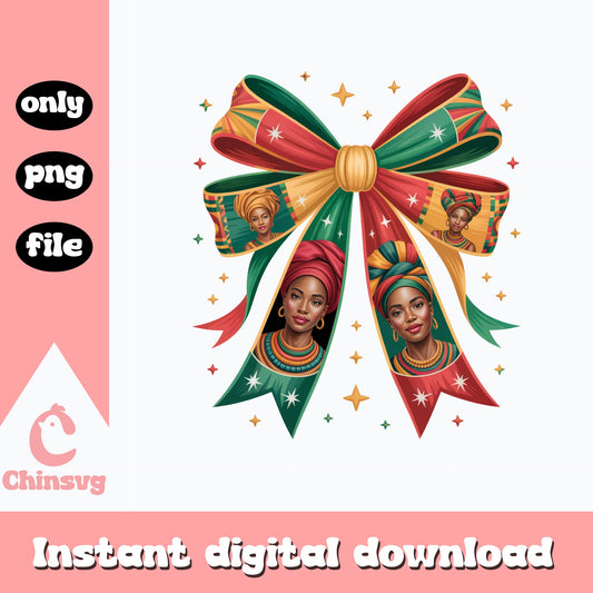 Kwanzaa Bow Black Woman PNG, African American PNG, Coquette PNG