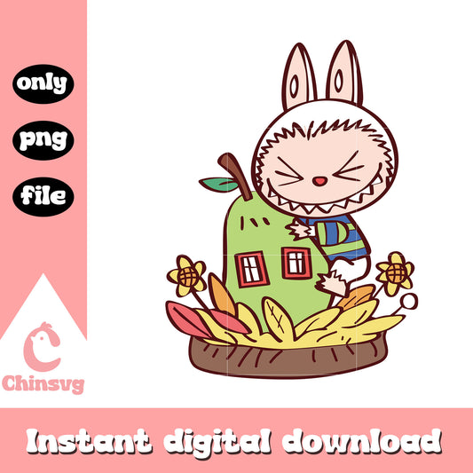 Labubu's pear home cute doll design png, labubu monster png