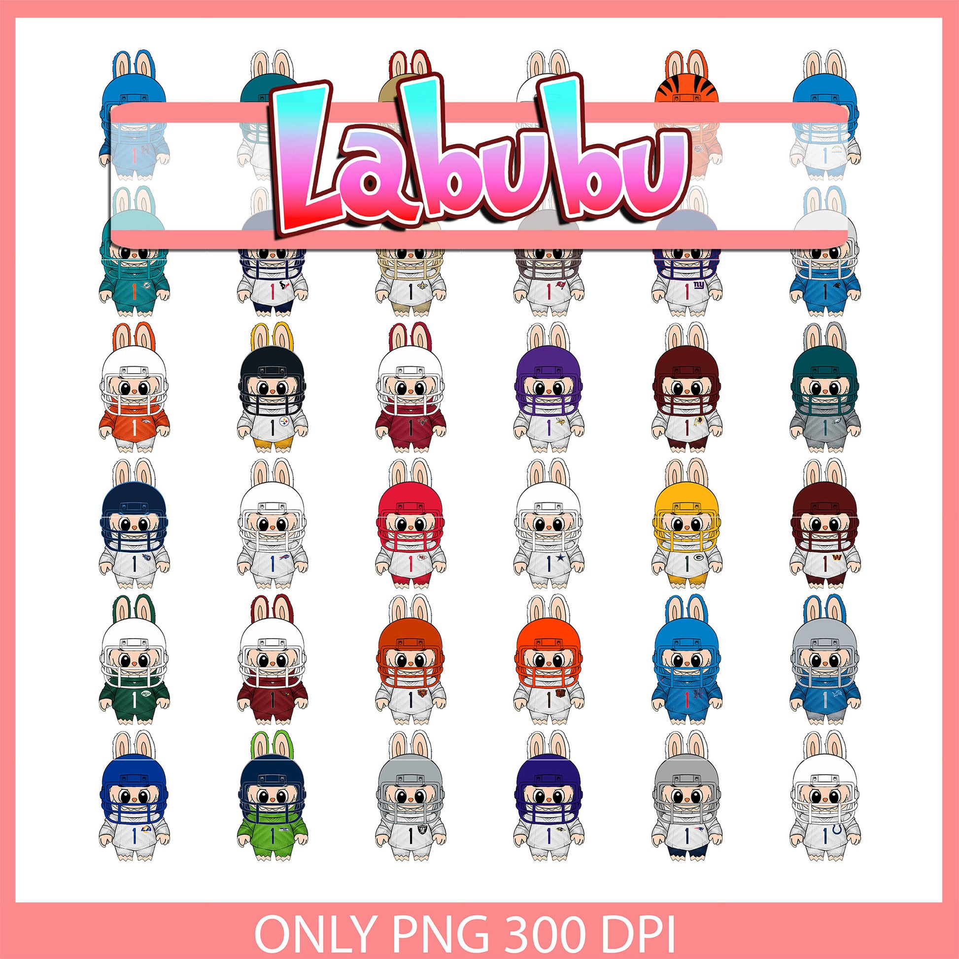 Labubu american football outfits clipart bundle png, nfl sport png
