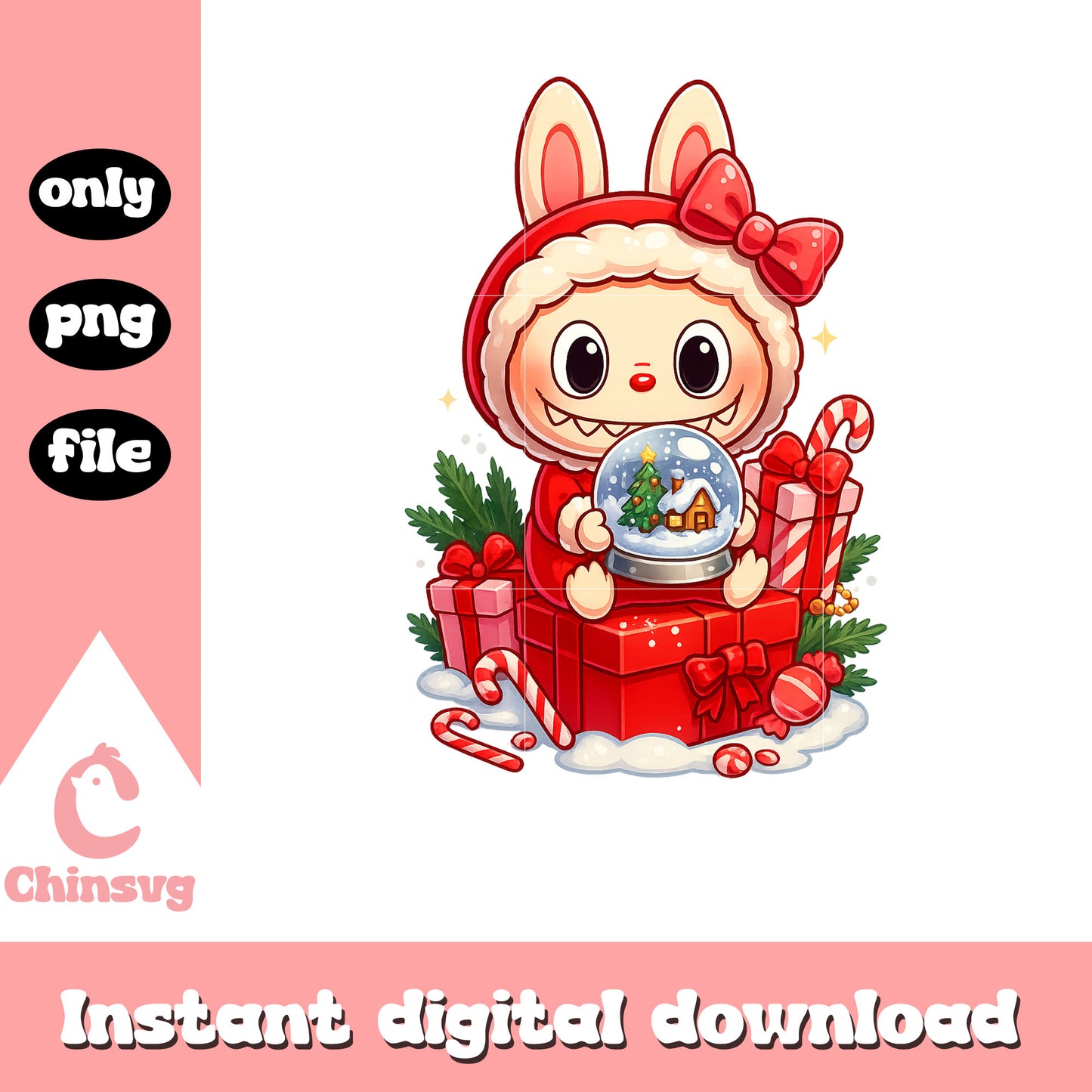 Labubu and christmas gift design png, christmas gift png