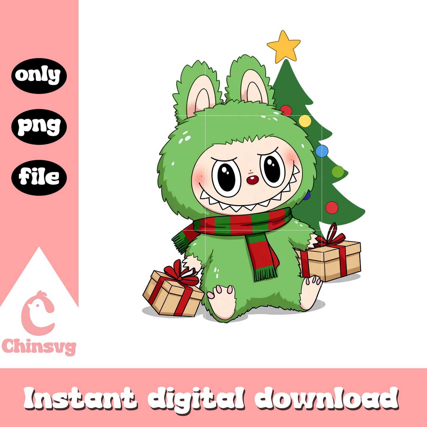 Labubu and christmas gifts png, labubu costume png
